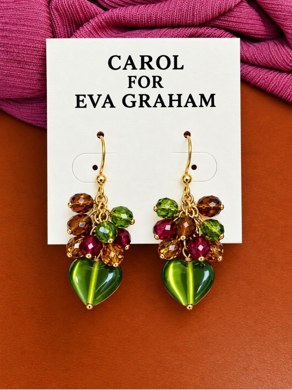 Green Heart Cluster Earrings
